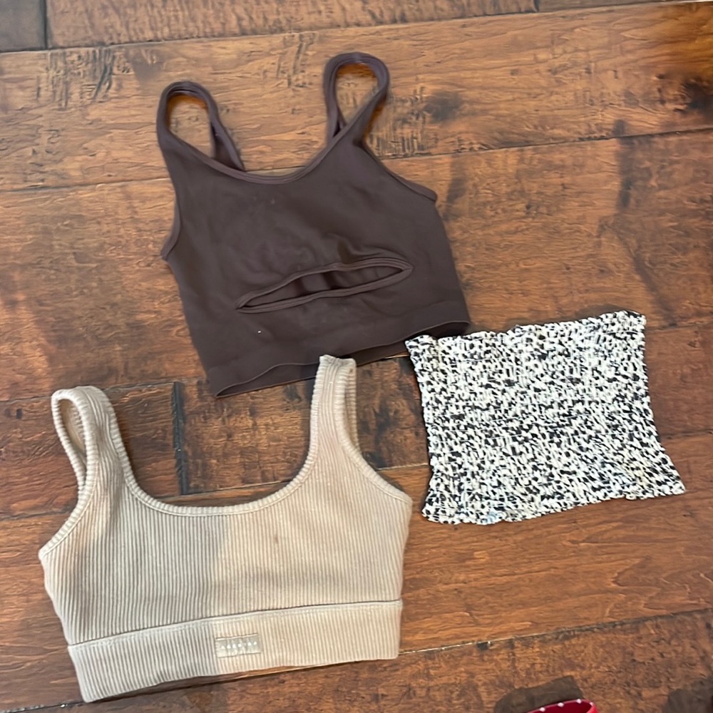 Three brown tank tops